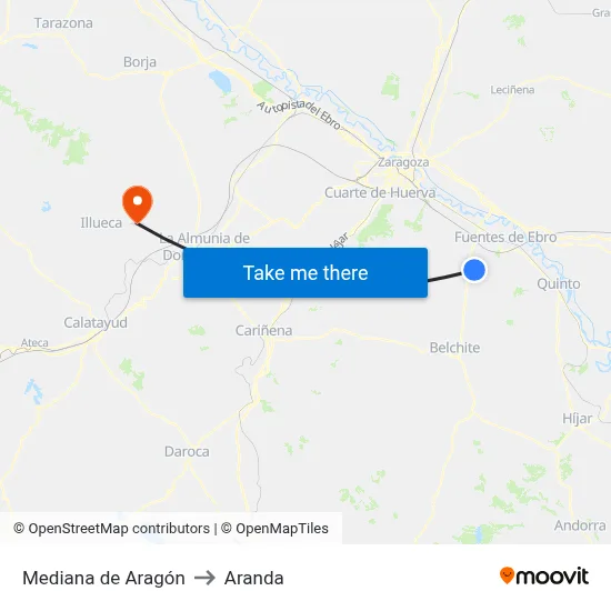 Mediana de Aragón to Aranda map