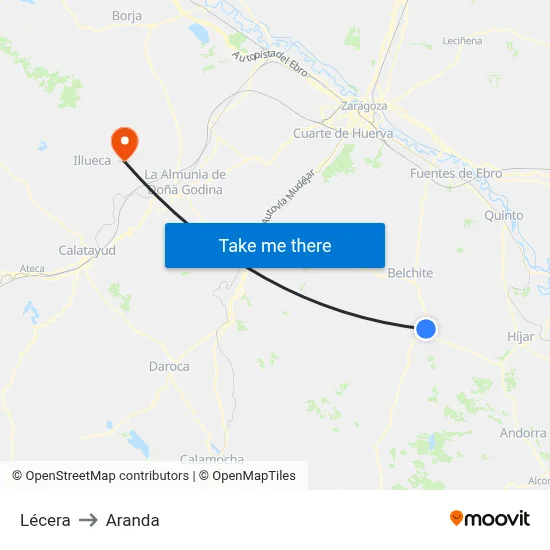 Lécera to Aranda map