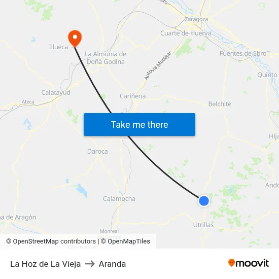 La Hoz de La Vieja to Aranda map