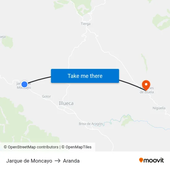 Jarque de Moncayo to Aranda map