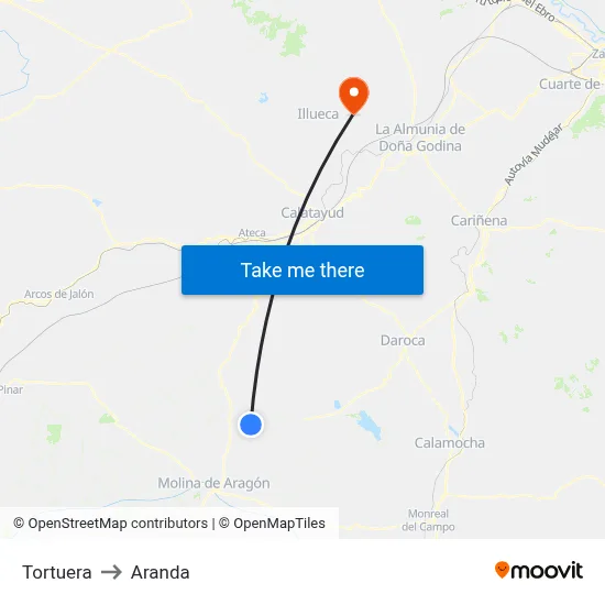 Tortuera to Aranda map