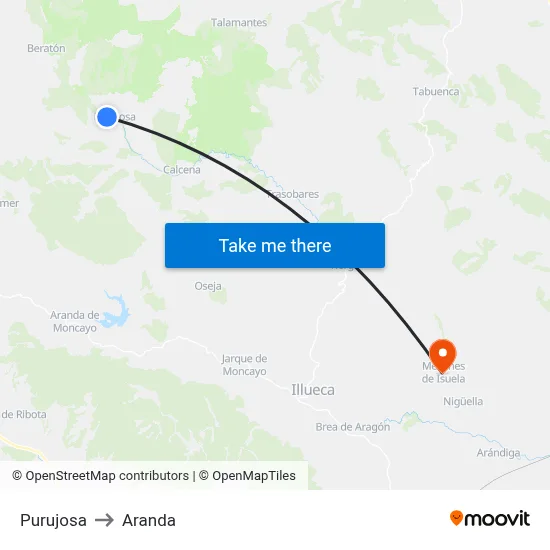 Purujosa to Aranda map