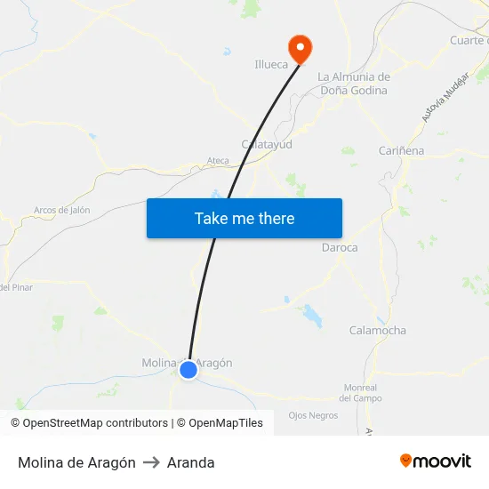 Molina de Aragón to Aranda map