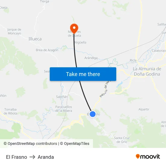 El Frasno to Aranda map