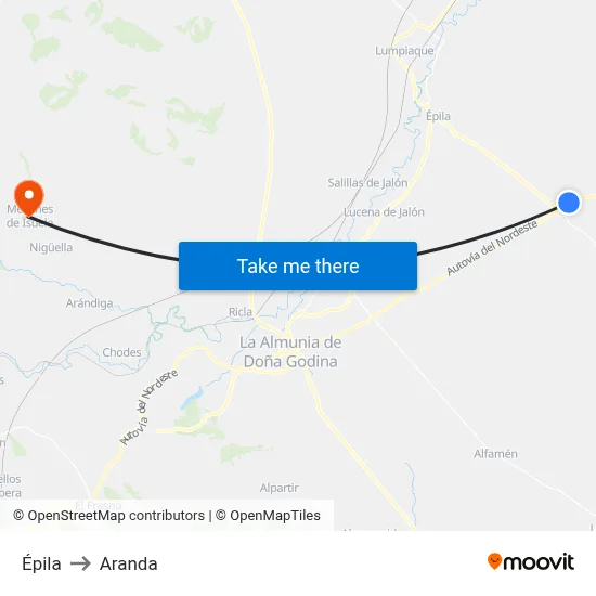 Épila to Aranda map
