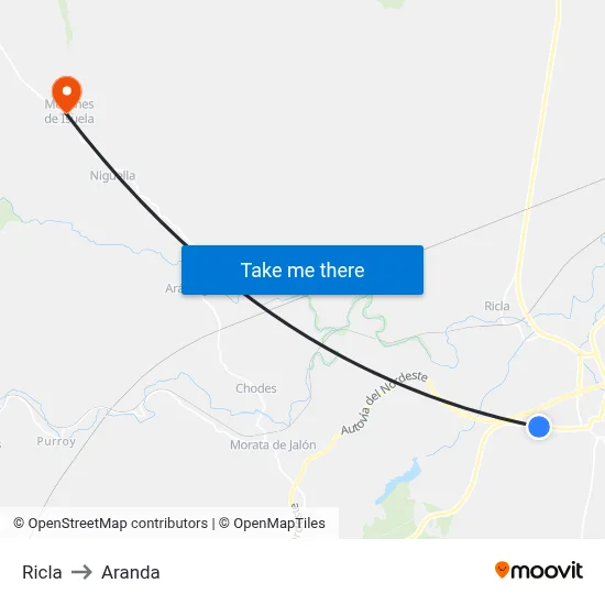 Ricla to Aranda map