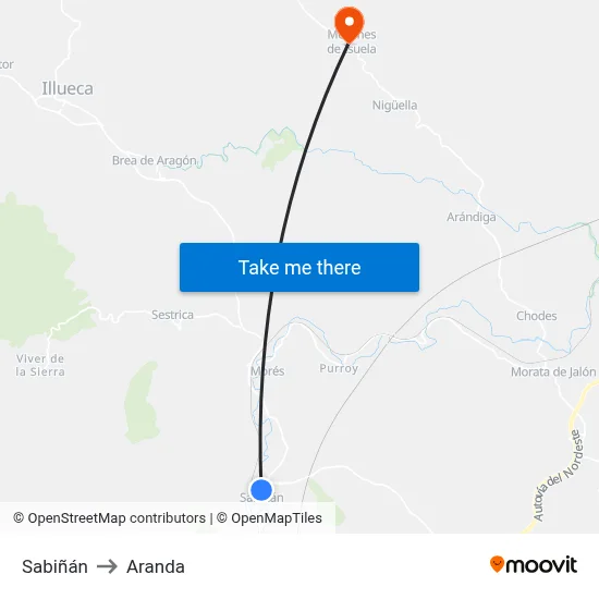 Sabiñán to Aranda map