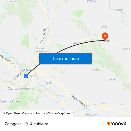 Zaragoza to Alcubierre map