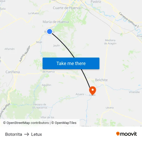 Botorrita to Letux map