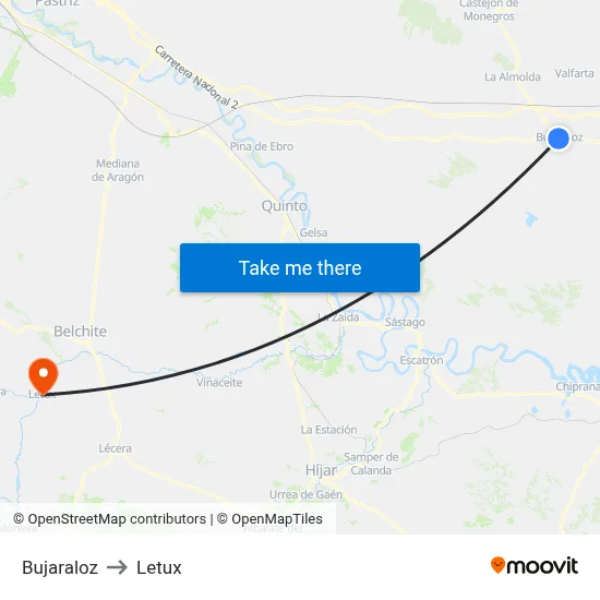 Bujaraloz to Letux map