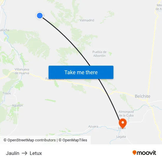 Jaulín to Letux map