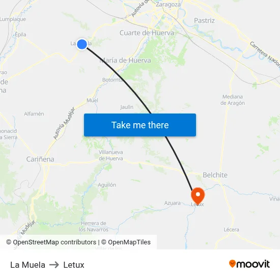 La Muela to Letux map