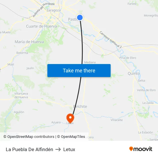 La Puebla De Alfindén to Letux map