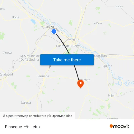 Pinseque to Letux map