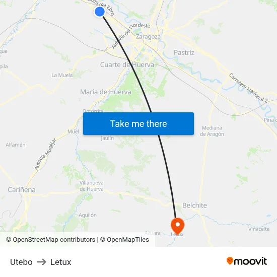 Utebo to Letux map
