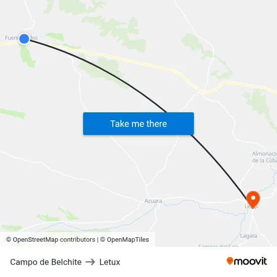 Campo de Belchite to Letux map