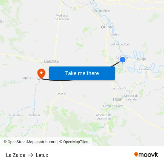 La Zaida to Letux map