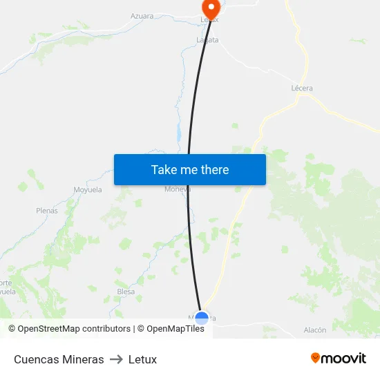 Cuencas Mineras to Letux map