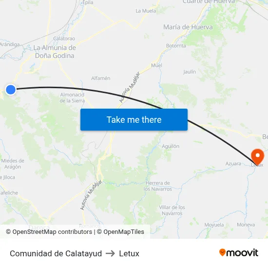 Comunidad de Calatayud to Letux map