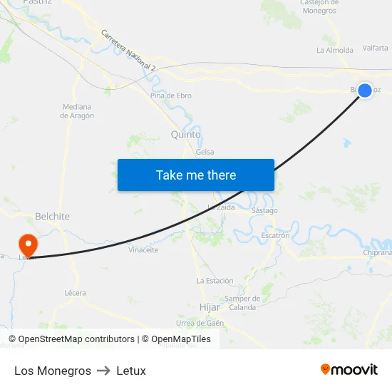 Los Monegros to Letux map