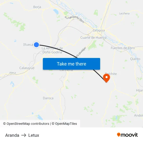 Aranda to Letux map