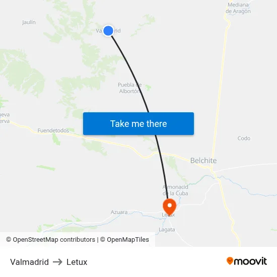 Valmadrid to Letux map