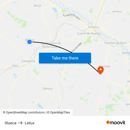 Illueca to Letux map