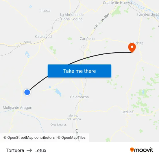 Tortuera to Letux map