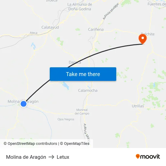 Molina de Aragón to Letux map