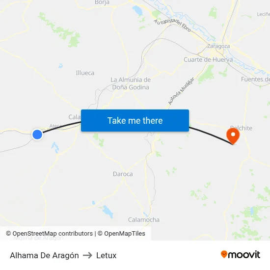 Alhama De Aragón to Letux map