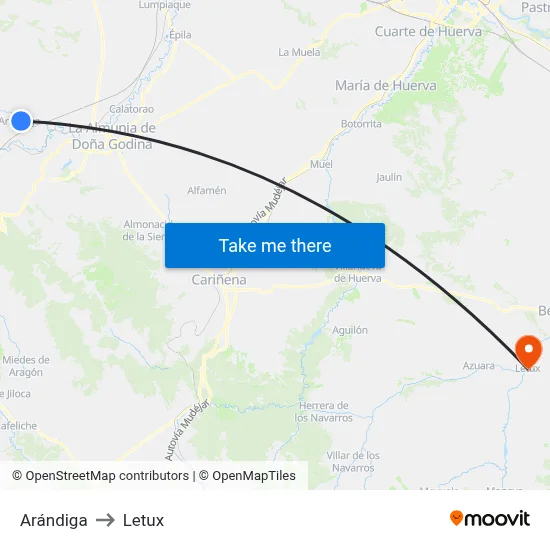 Arándiga to Letux map