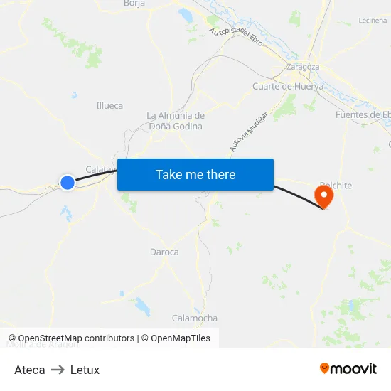 Ateca to Letux map