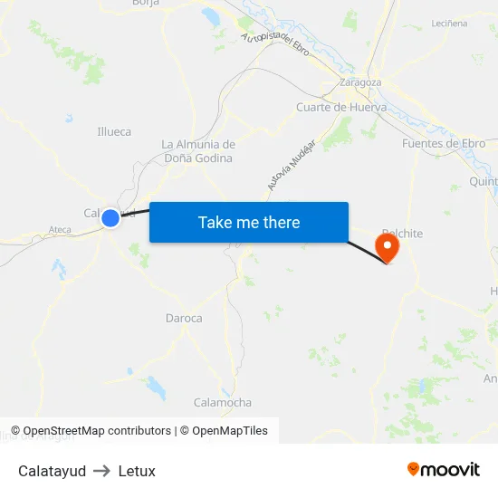 Calatayud to Letux map