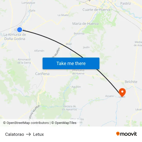 Calatorao to Letux map