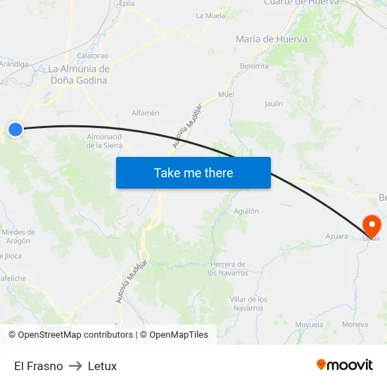 El Frasno to Letux map