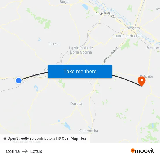 Cetina to Letux map