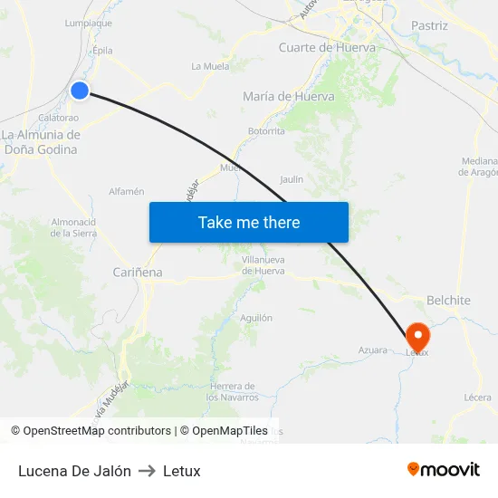 Lucena De Jalón to Letux map