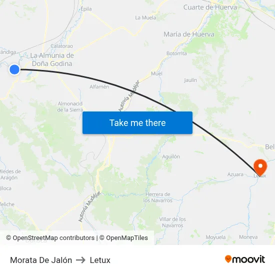 Morata De Jalón to Letux map