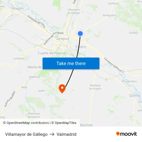 Villamayor de Gállego to Valmadrid map
