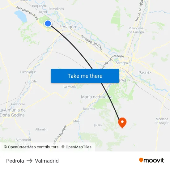 Pedrola to Valmadrid map