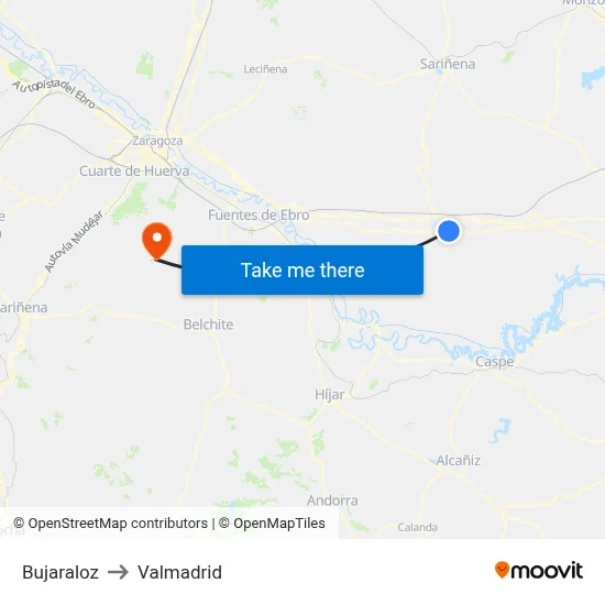 Bujaraloz to Valmadrid map