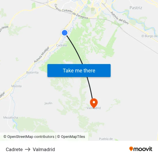 Cadrete to Valmadrid map