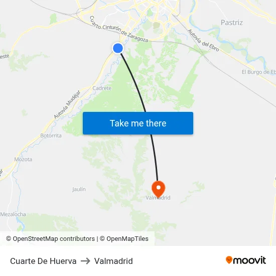 Cuarte De Huerva to Valmadrid map