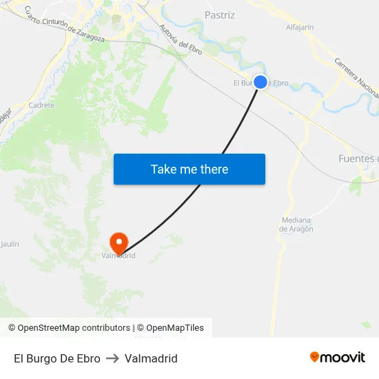 El Burgo De Ebro to Valmadrid map