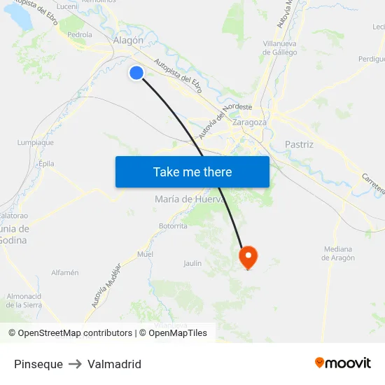 Pinseque to Valmadrid map