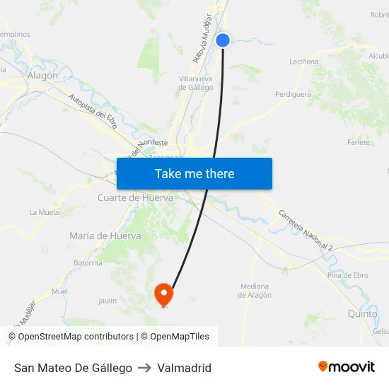 San Mateo De Gállego to Valmadrid map