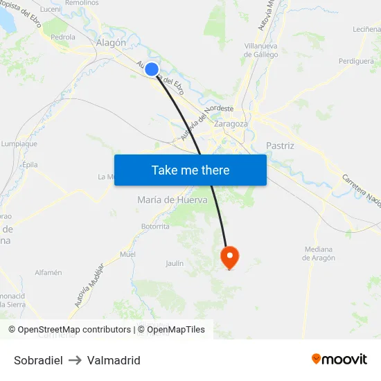 Sobradiel to Valmadrid map