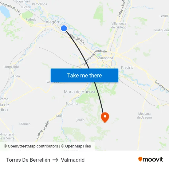 Torres De Berrellén to Valmadrid map