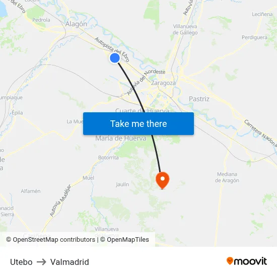 Utebo to Valmadrid map