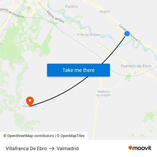 Villafranca De Ebro to Valmadrid map